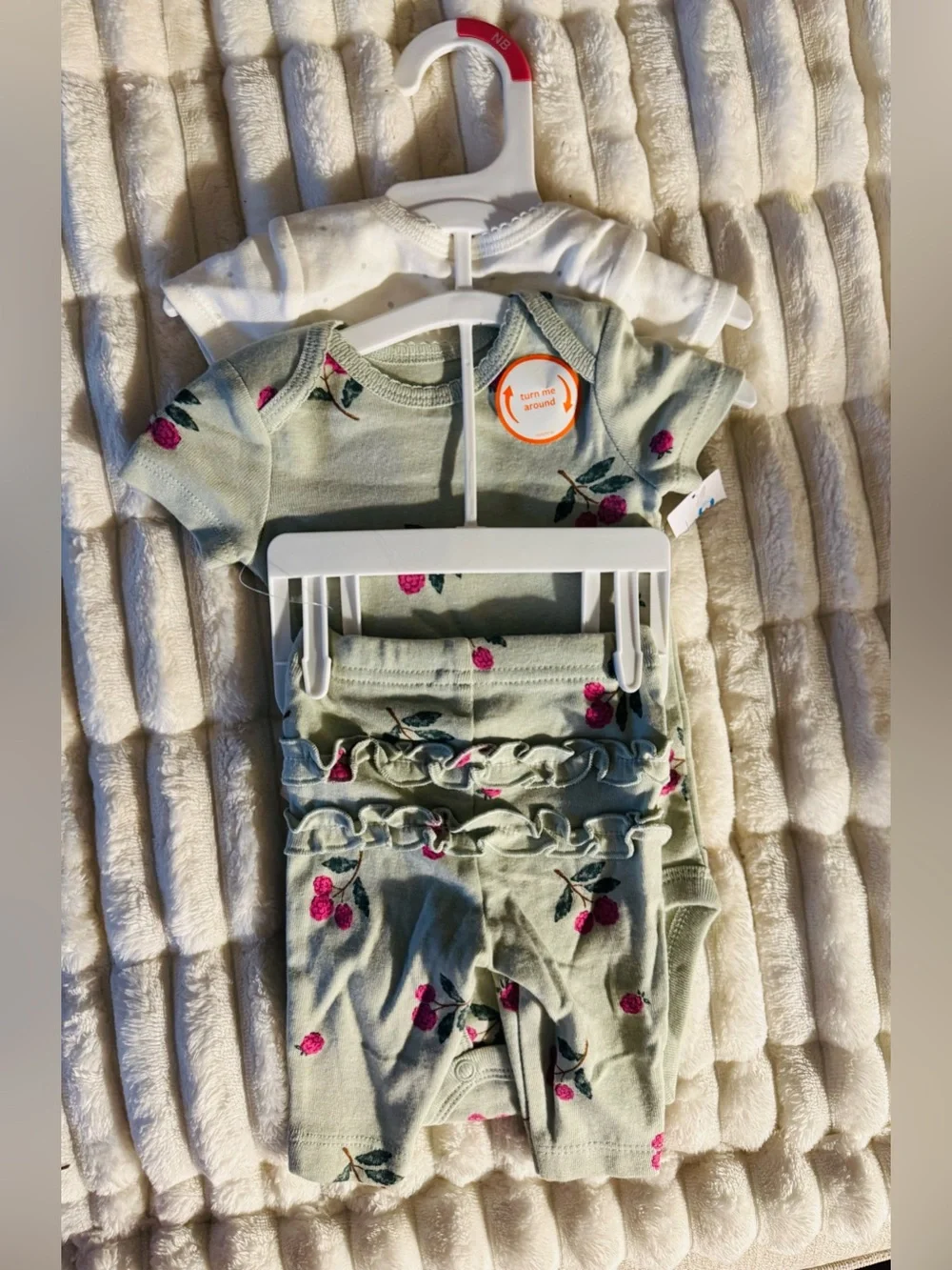 Mint Green Floral Ruffle Baby Romper Set with White Bodysuit, 3 LongSleeved